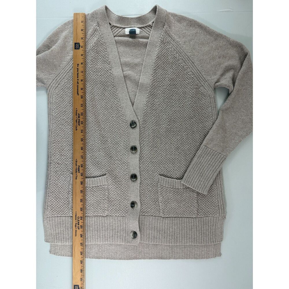 Old Navy Women’s Large Taupe Stitchy Boyfriend Cardigan Button Pocket Long - Picture 8 of 10